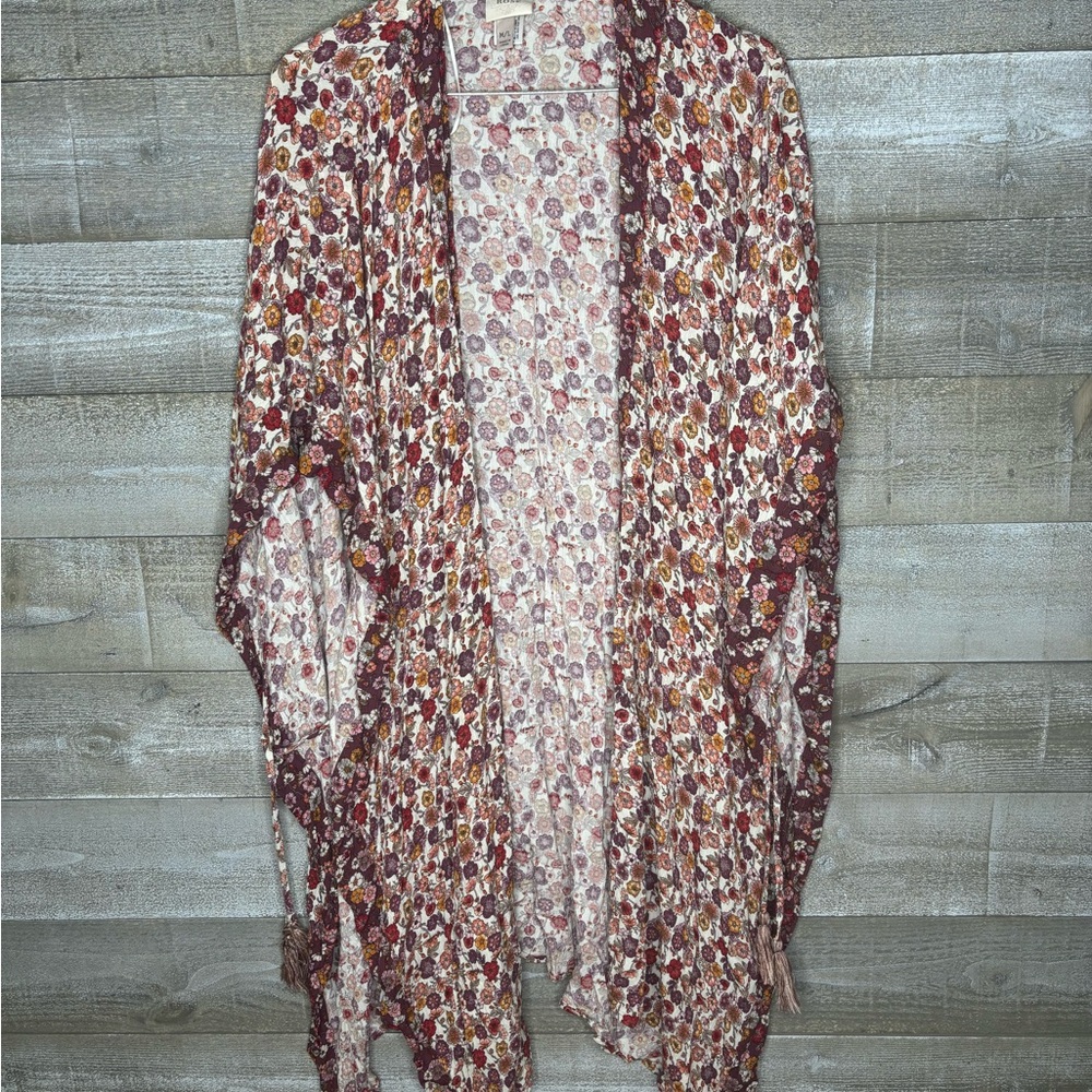 Knox Rose Multicolor Kimono Floral Top bathing suit cover up